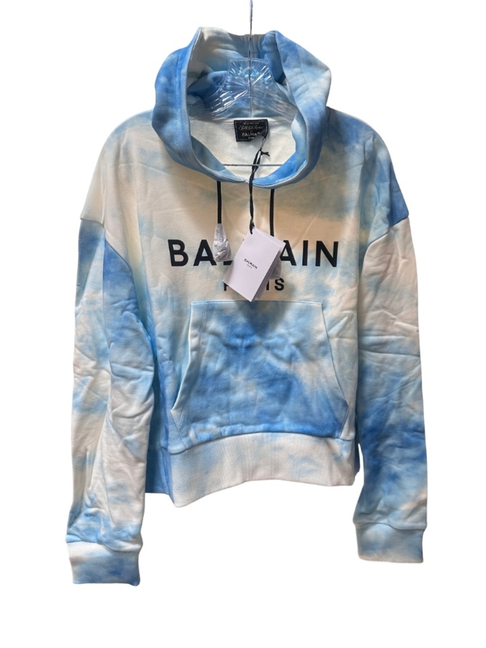 NEW Balmain Exclusive for Saks Fifth Avenue Blue Tie Dye Hoodie - Women's 2XL